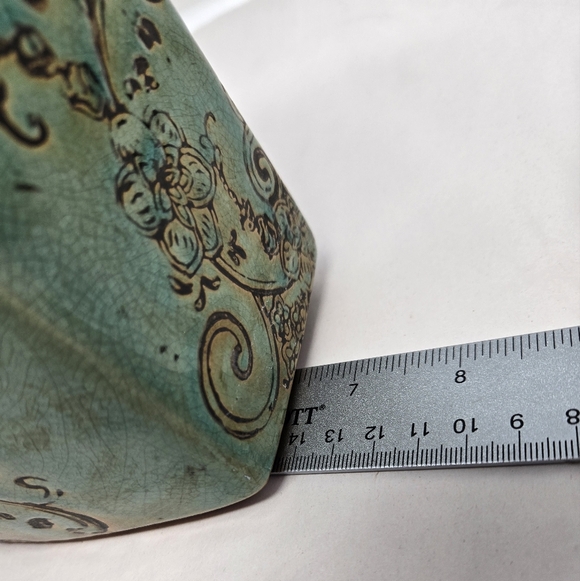 Turquoise Orchid rectangle Vase Distressed Patina Look Cottage Core Farmhouse - Picture 8 of 9